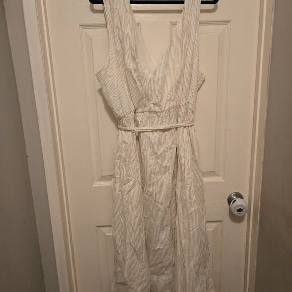 Modcloth - Joyful Individual Metallic Midi Dress Stripe Belted White - Picture 3 of 5